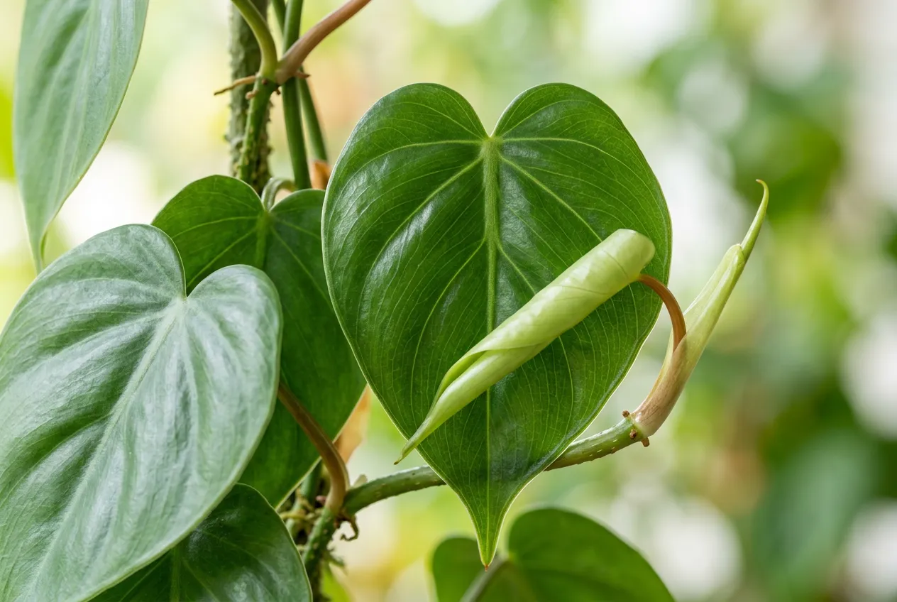 Philodendron heart-shaped leaves showing glossy surface and prominent veining